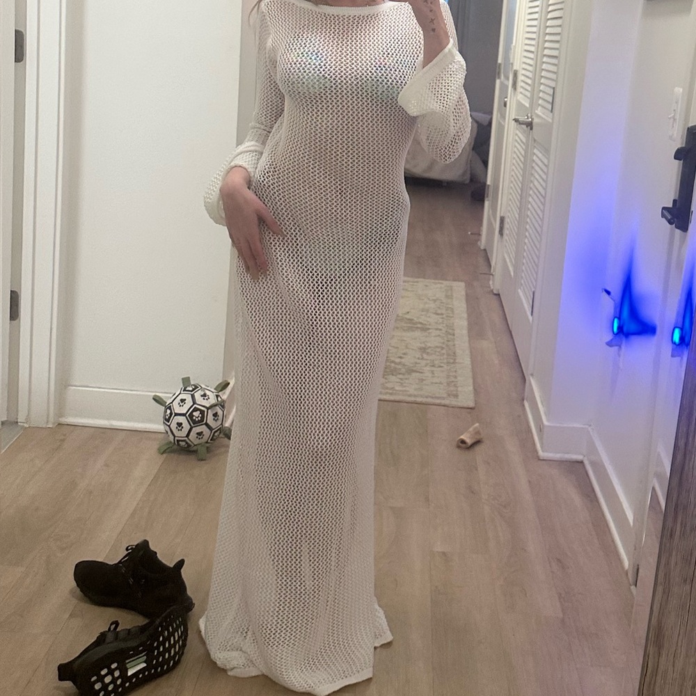 Amazon White Mesh Long Sleeve Dress